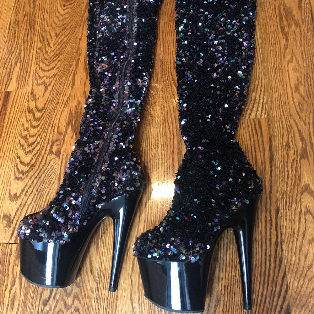 Sequin thigh high boots